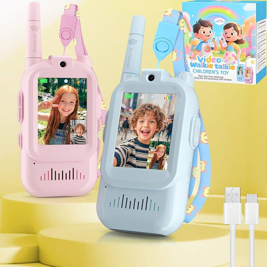 Video Walkie Talkies Toys for Kids 2 Pack Rechargeable with Camera, Voice Changer, Video Chat, Fun Toys for Indoor Outdoor Travel Birthday Gifts Toys for Boys Girls Ages 3-12 (Blue/Pink)